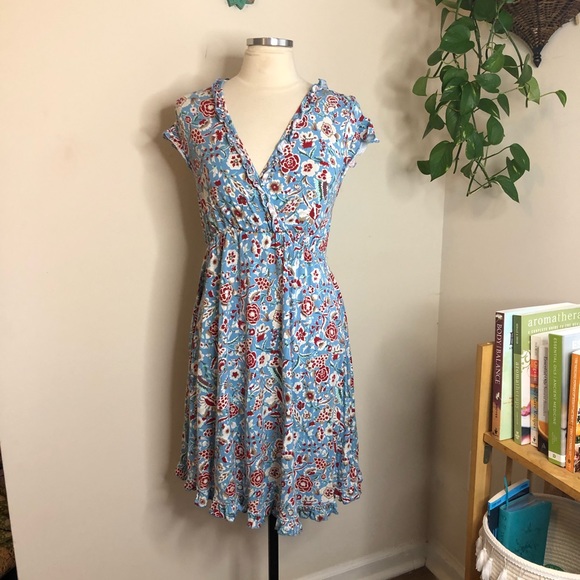 ASOS floral wrap front ruffled dress blue 8